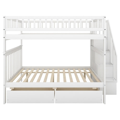 LuneluX Full-Over-Full Bunk Bed with Storage Drawers – White