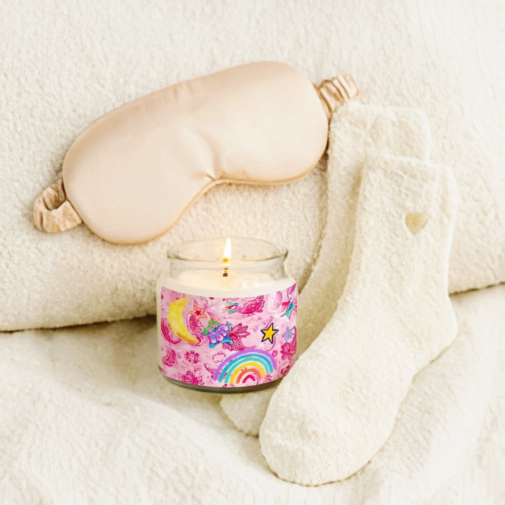 Relaxing Soy Candle & Eye Mask Gift Set — Pink Rainbow Moon Spa Kit