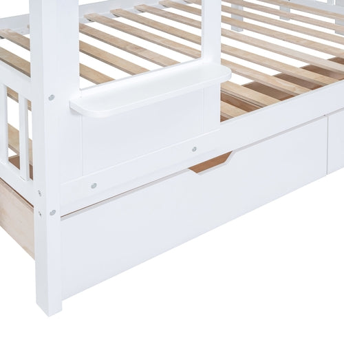 Castle-Style Bunk Bed Full Over Full – Solid Wood with Storage