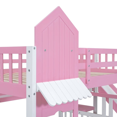 Castle-Style Bunk Bed Full Over Full – Solid Wood with Storage
