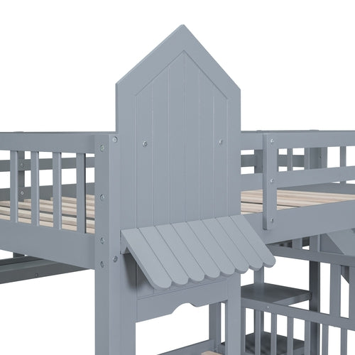 Castle-Style Bunk Bed Full Over Full – Solid Wood with Storage