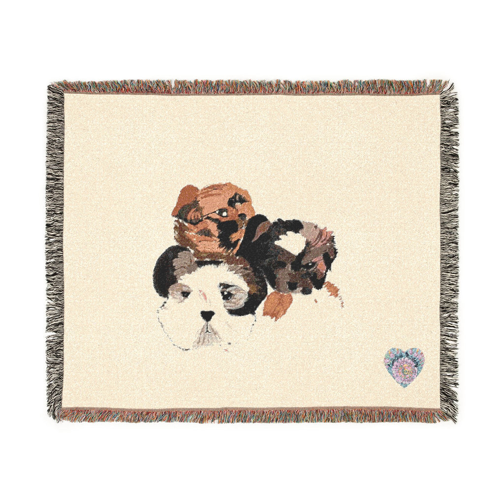 Indie Love Puppy Faces Woven Blanket | Cute Puppy Portrait Throw