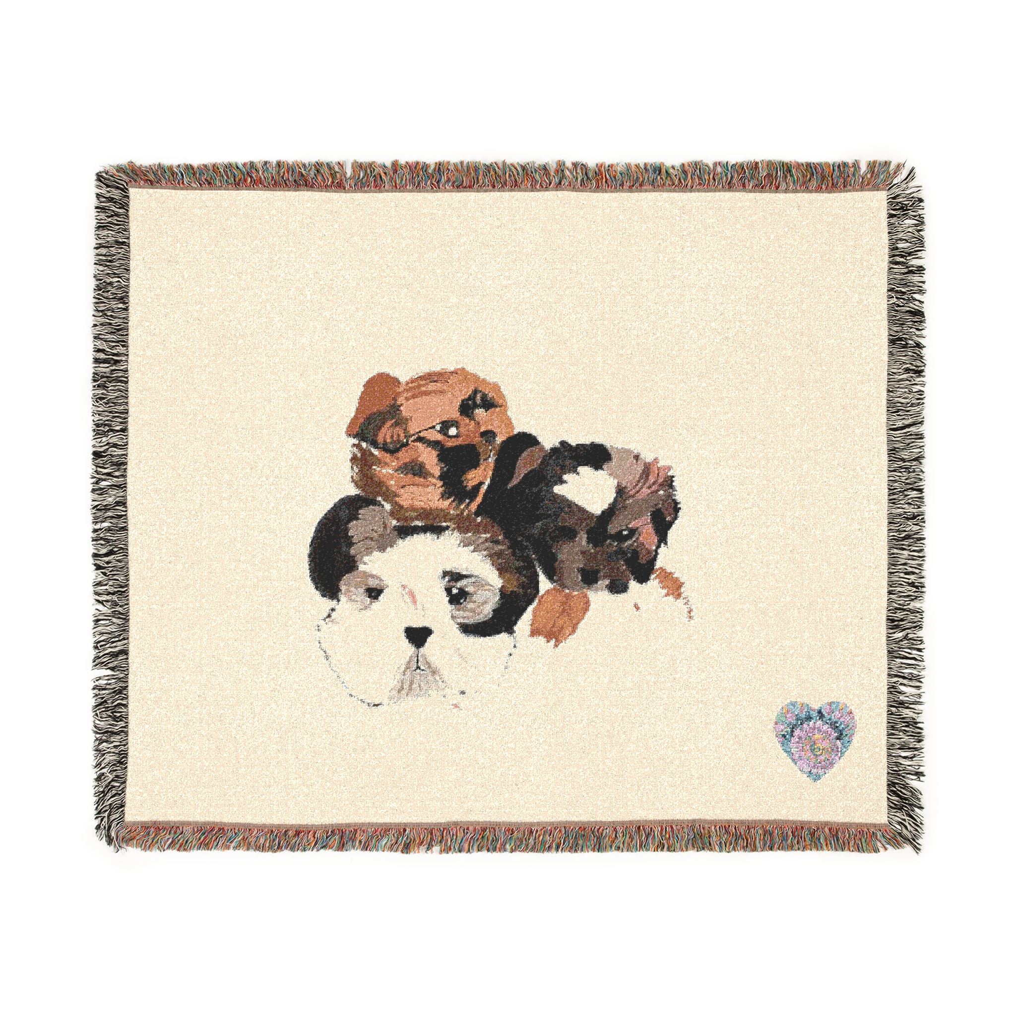 Indie Love Puppy Faces Woven Blanket | Cute Puppy Portrait Throw