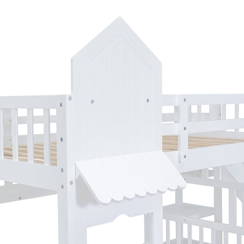Castle-Style Bunk Bed Full Over Full – Solid Wood with Storage