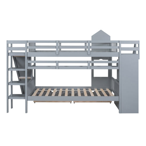 Castle-Style Bunk Bed Full Over Full – Solid Wood with Storage