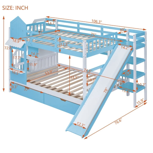 Castle-Style Bunk Bed Full Over Full – Solid Wood with Storage