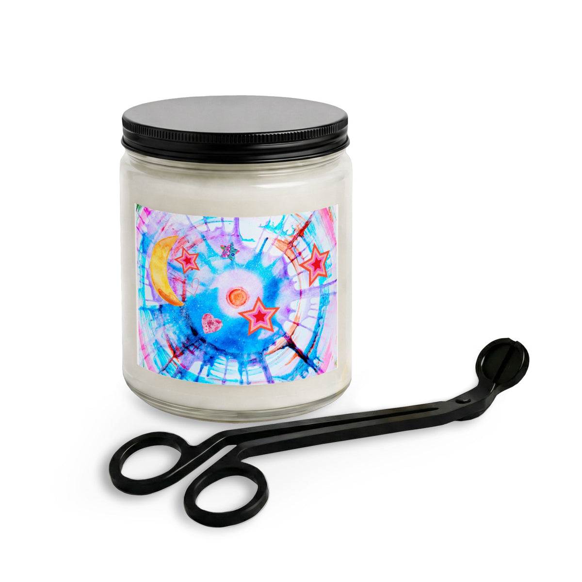 Celestial Dreams Soy Candle — Moon & Stars Jar with Wick Trimmer