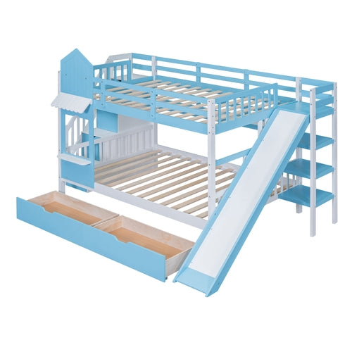 Castle-Style Bunk Bed Full Over Full – Solid Wood with Storage
