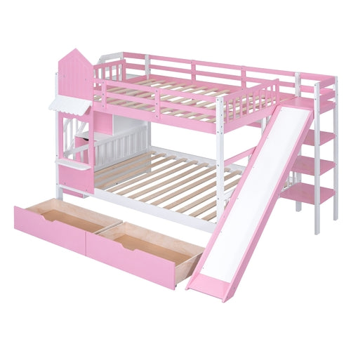 Castle-Style Bunk Bed Full Over Full – Solid Wood with Storage