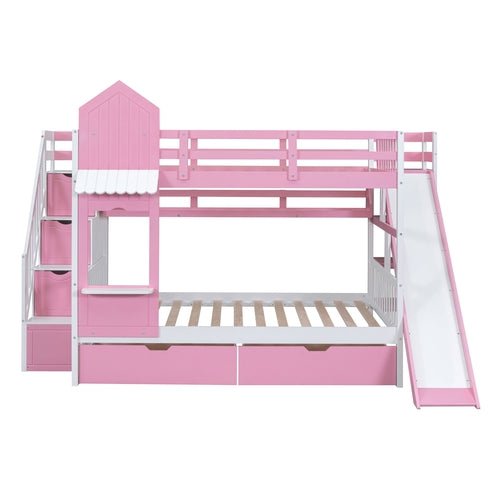 Castle-Style Bunk Bed Full Over Full – Solid Wood with Storage