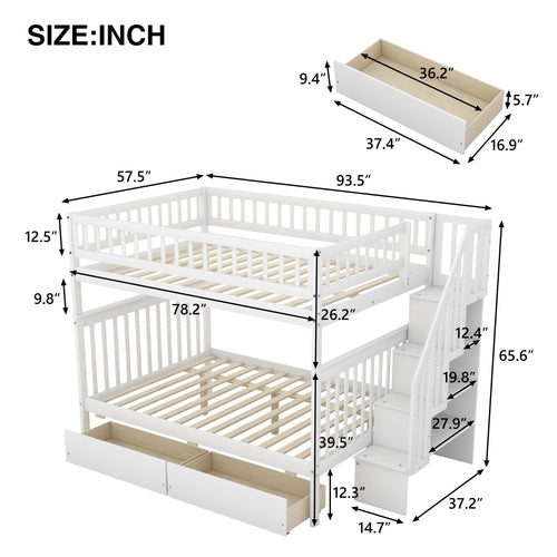 LuneluX Full-Over-Full Bunk Bed with Storage Drawers – White