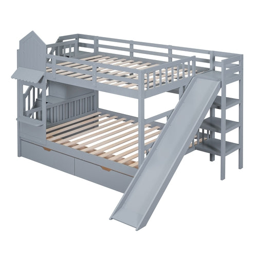 Castle-Style Bunk Bed Full Over Full – Solid Wood with Storage