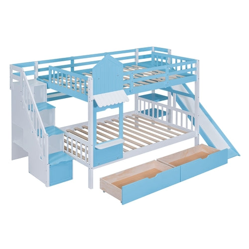 Castle-Style Bunk Bed Full Over Full – Solid Wood with Storage