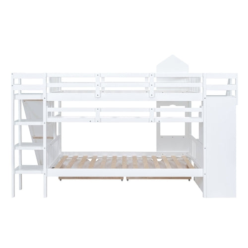 Castle-Style Bunk Bed Full Over Full – Solid Wood with Storage