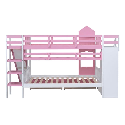 Castle-Style Bunk Bed Full Over Full – Solid Wood with Storage