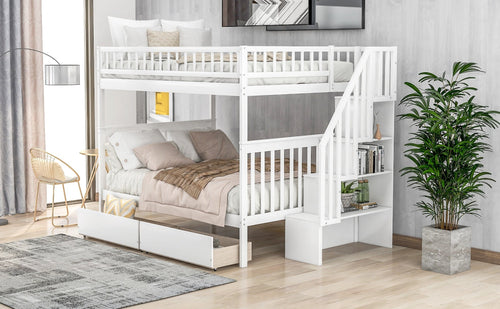 LuneluX Full-Over-Full Bunk Bed with Storage Drawers – White