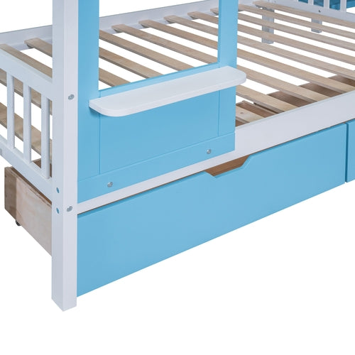 Castle-Style Bunk Bed Full Over Full – Solid Wood with Storage