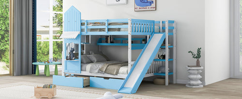 Castle-Style Bunk Bed Full Over Full – Solid Wood with Storage