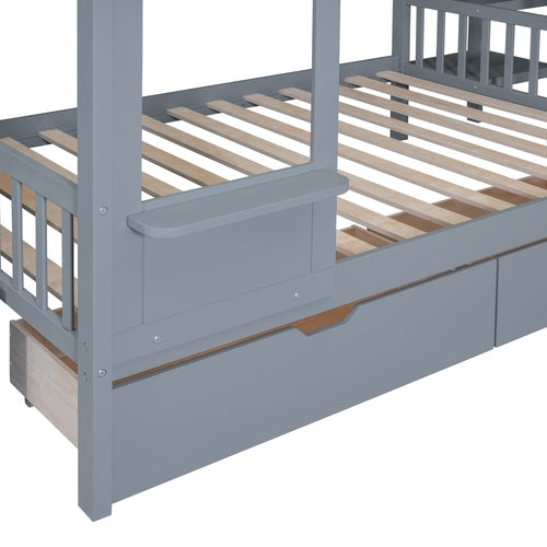 Castle-Style Bunk Bed Full Over Full – Solid Wood with Storage