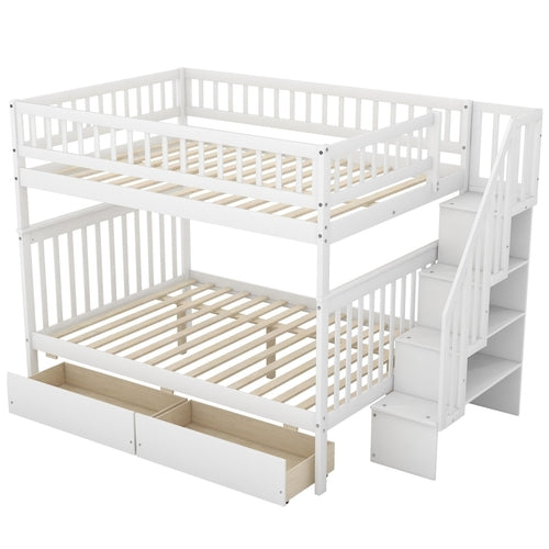 LuneluX Full-Over-Full Bunk Bed with Storage Drawers – White
