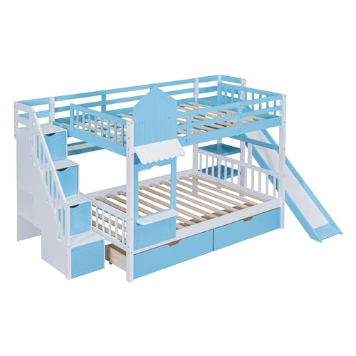 Castle-Style Bunk Bed Full Over Full – Solid Wood with Storage