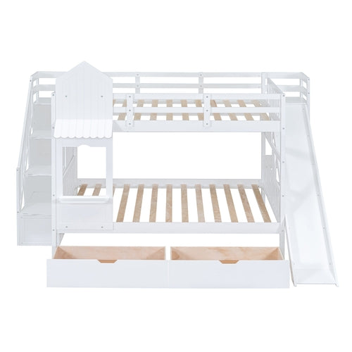 Castle-Style Bunk Bed Full Over Full – Solid Wood with Storage