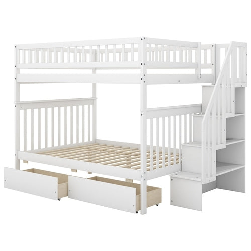 LuneluX Full-Over-Full Bunk Bed with Storage Drawers – White