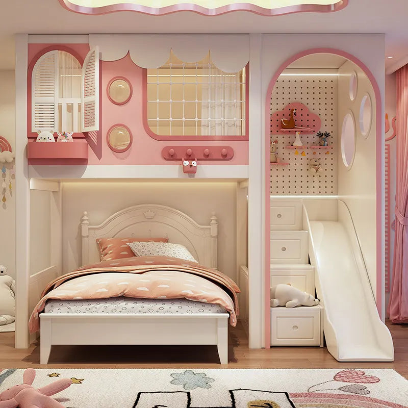 Pink Cloud Kids Bunk Bed with Storage Stairs & Pegboard (Europe exclusive)