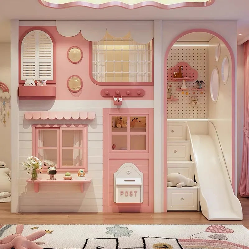 Pink Cloud Kids Bunk Bed with Storage Stairs & Pegboard (Europe exclusive)