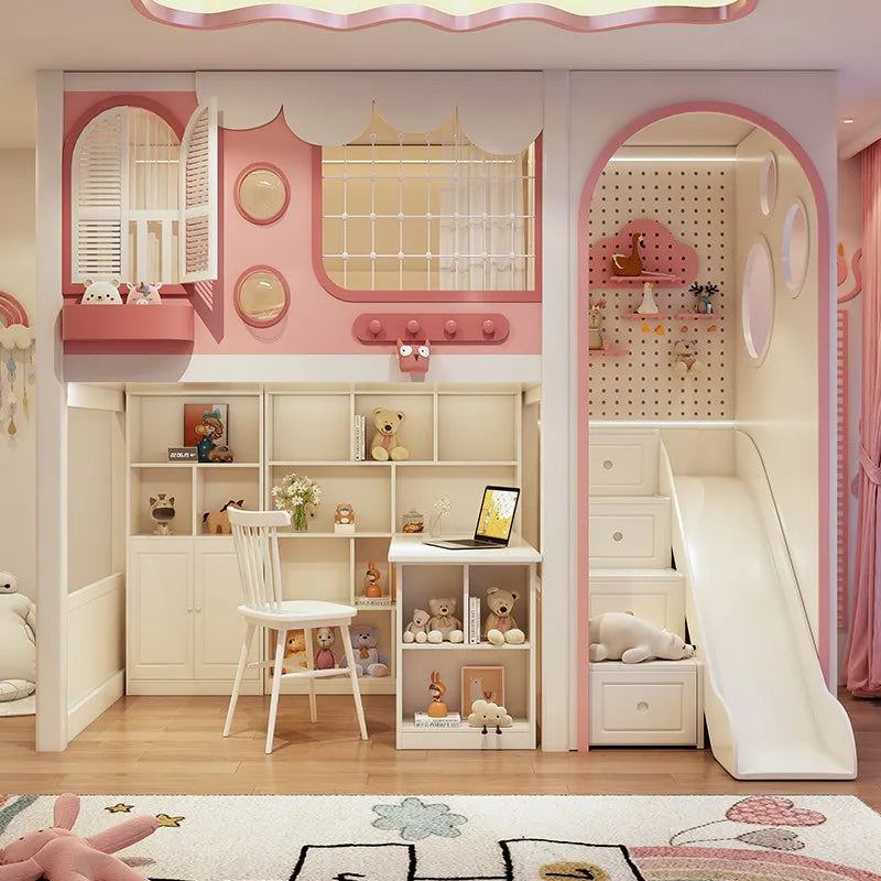 Pink Cloud Kids Bunk Bed with Storage Stairs & Pegboard (Europe exclusive)