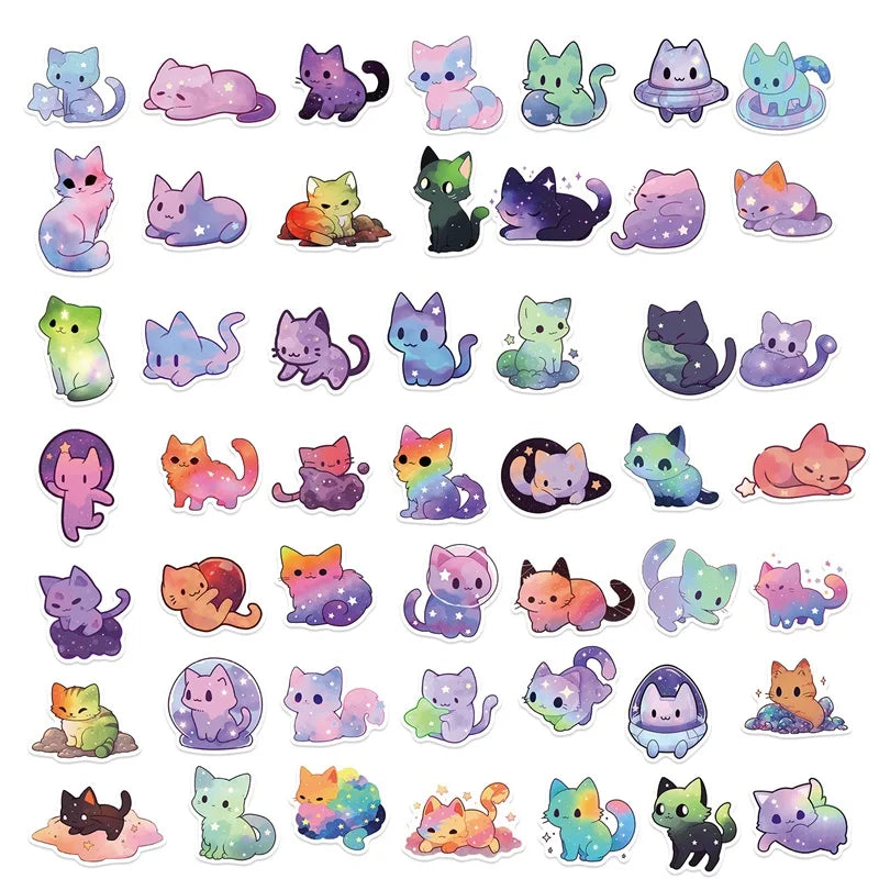 Starry Sky Cat Stickers – Waterproof PVC, Pack of 10/30/50