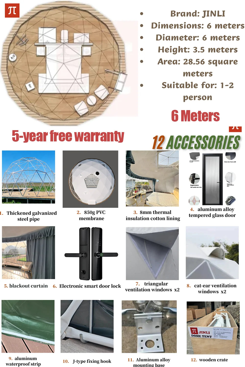 Luxury Geodesic Dome Hotel Tent for Glamping Starry Sky View round Greenhouse Manor Leisure Outdoor Vacation Resort Glamping (Europe only)