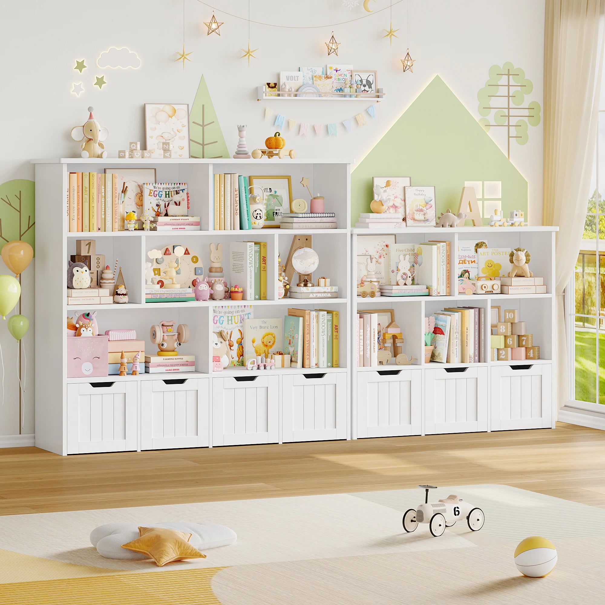 Kids Toy Storage Unit with Drawers & Shelves – White/Pink, 125x118 cm