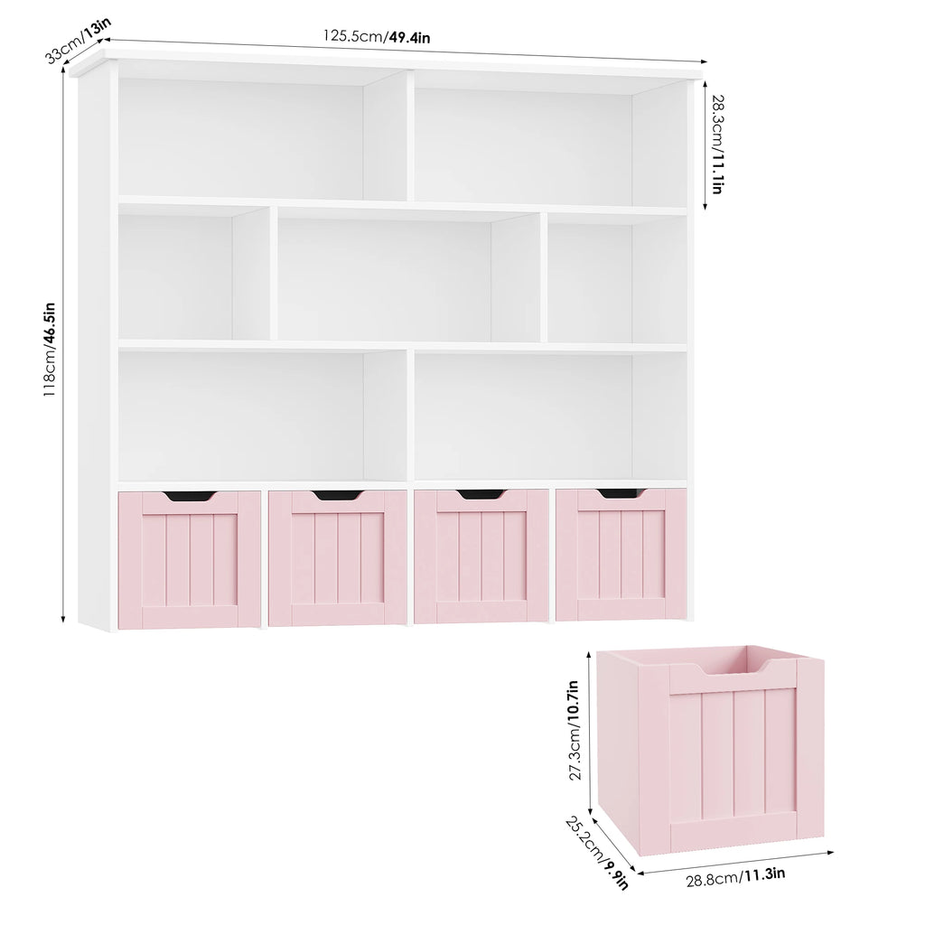 Kids Toy Storage Unit with Drawers & Shelves – White/Pink, 125x118 cm