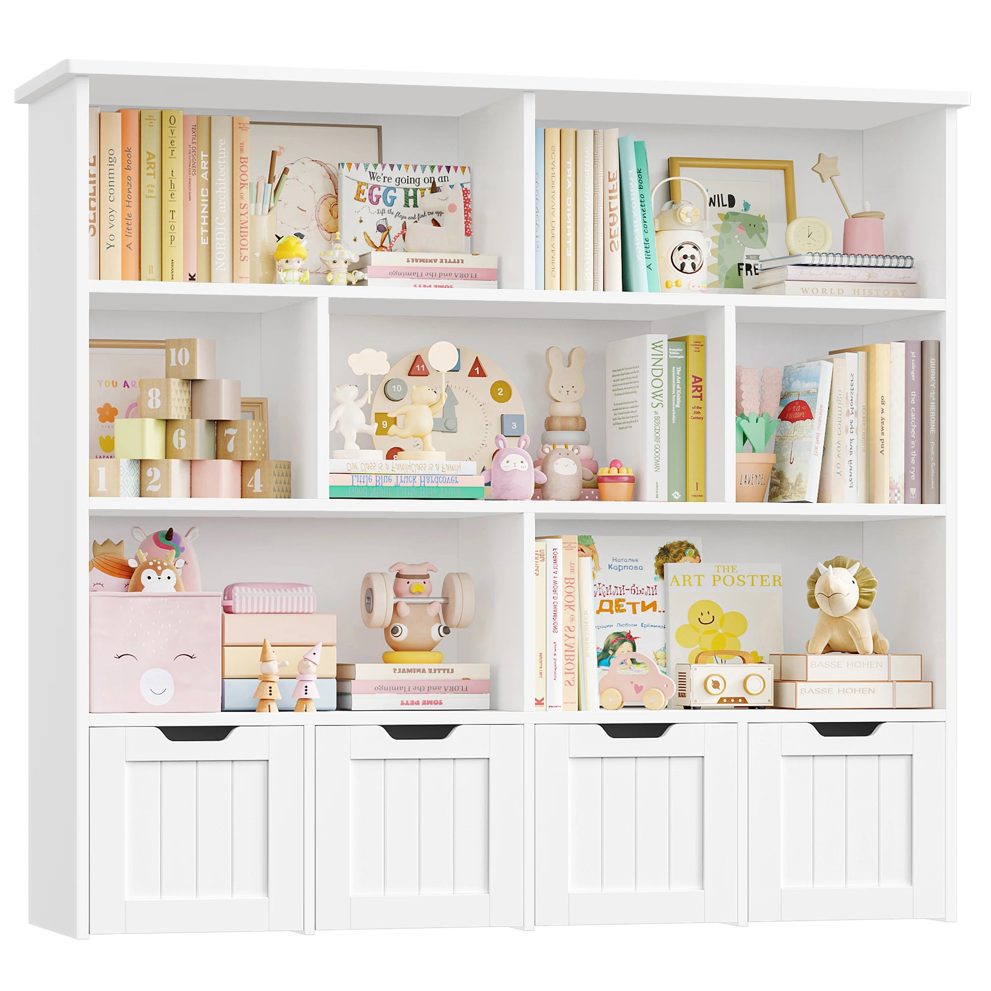 Kids Toy Storage Unit with Drawers & Shelves – White/Pink, 125x118 cm