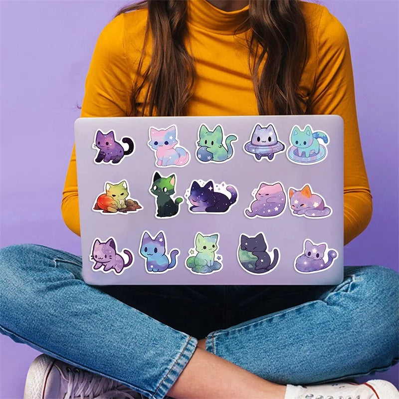 Starry Sky Cat Stickers – Waterproof PVC, Pack of 10/30/50