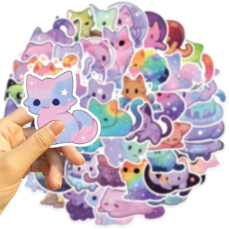 Starry Sky Cat Stickers – Waterproof PVC, Pack of 10/30/50