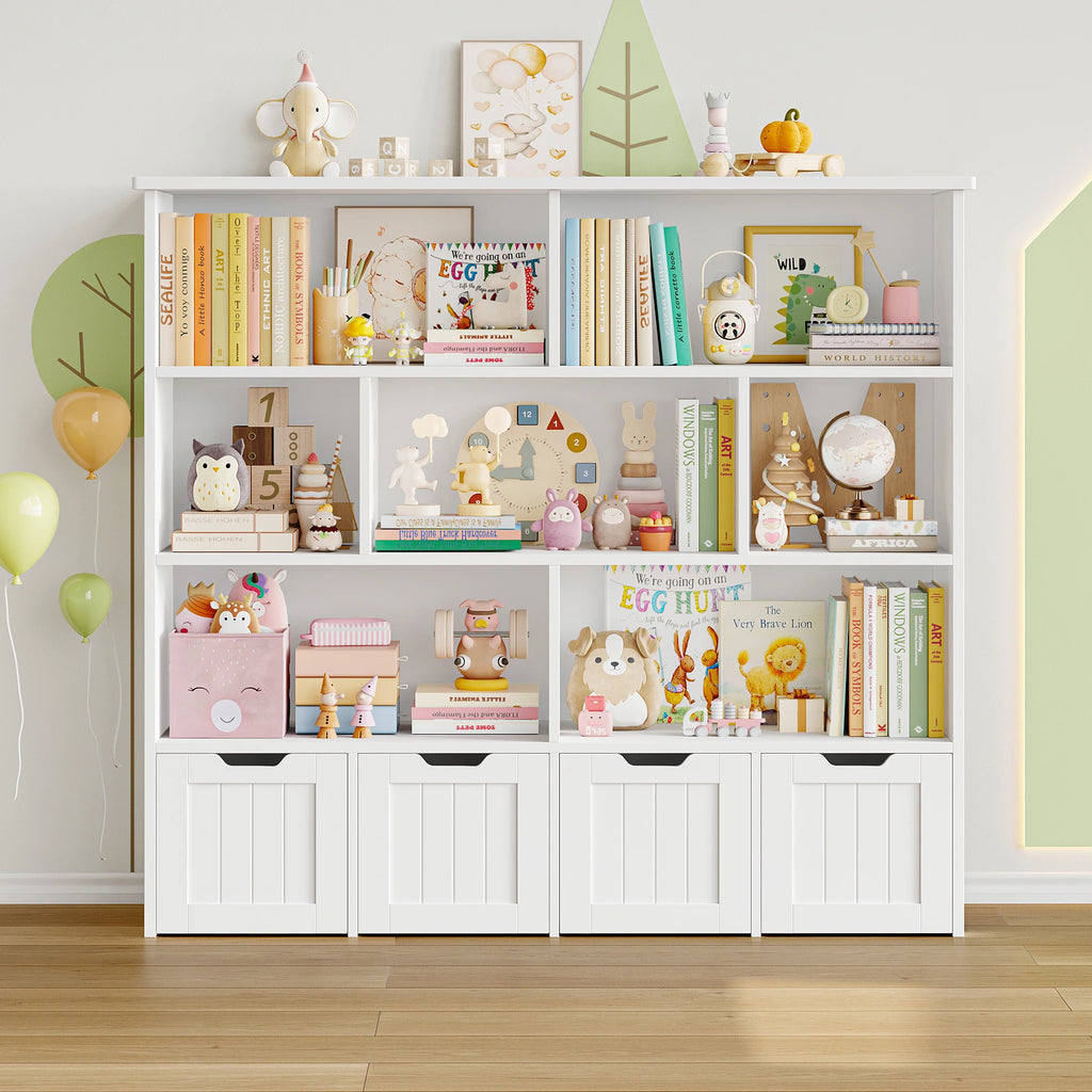 Kids Toy Storage Unit with Drawers & Shelves – White/Pink, 125x118 cm
