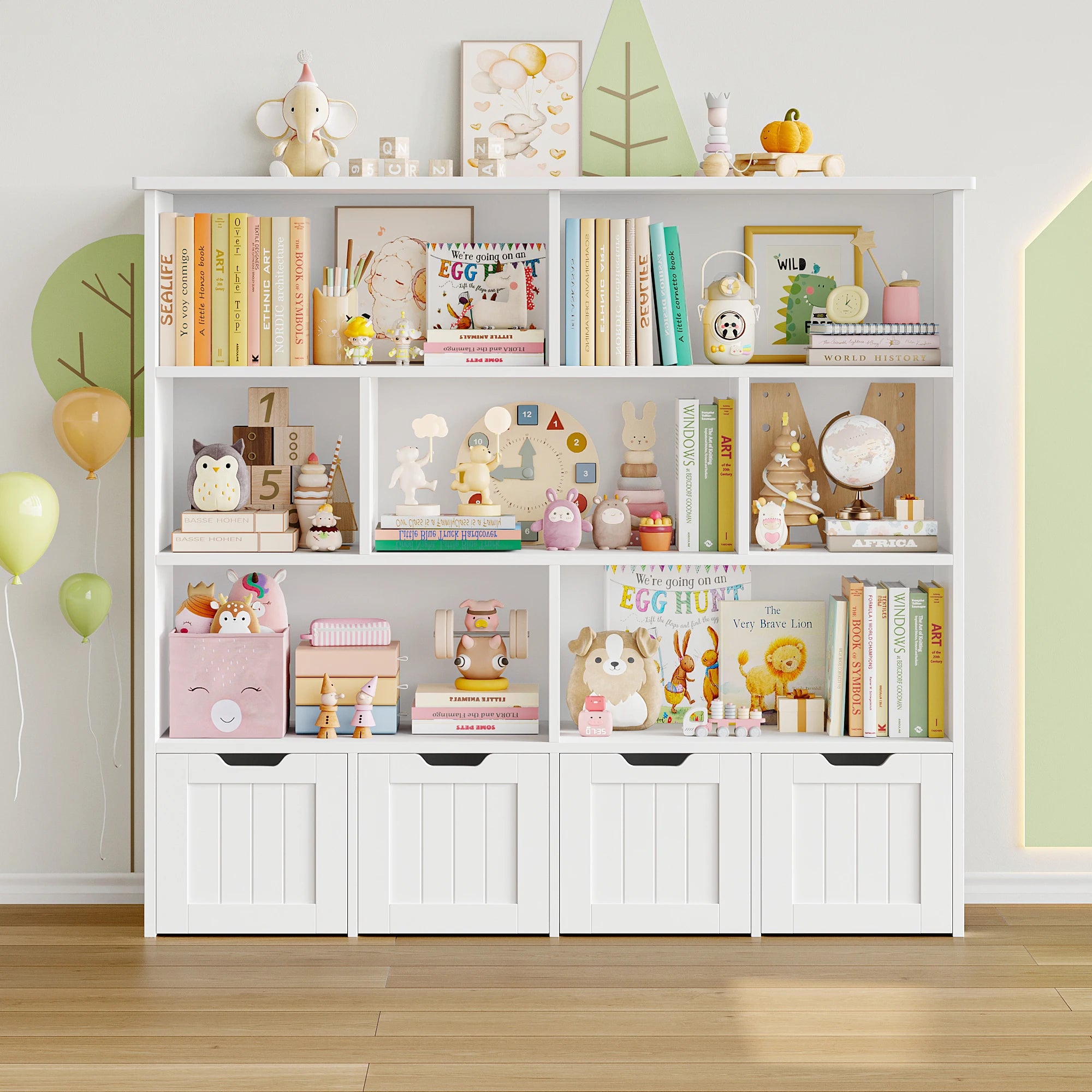 Kids Toy Storage Unit with Drawers & Shelves – White/Pink, 125x118 cm