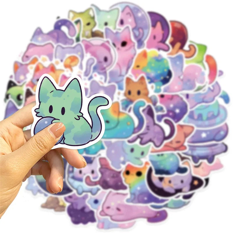 Starry Sky Cat Stickers – Waterproof PVC, Pack of 10/30/50