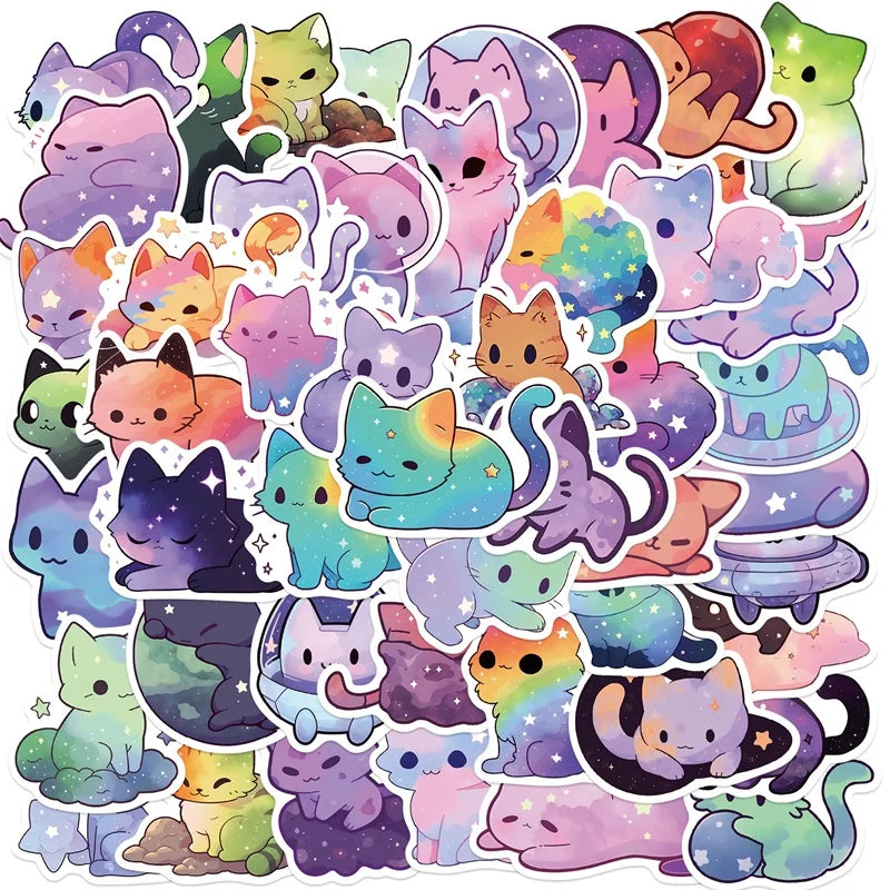 Starry Sky Cat Stickers – Waterproof PVC, Pack of 10/30/50