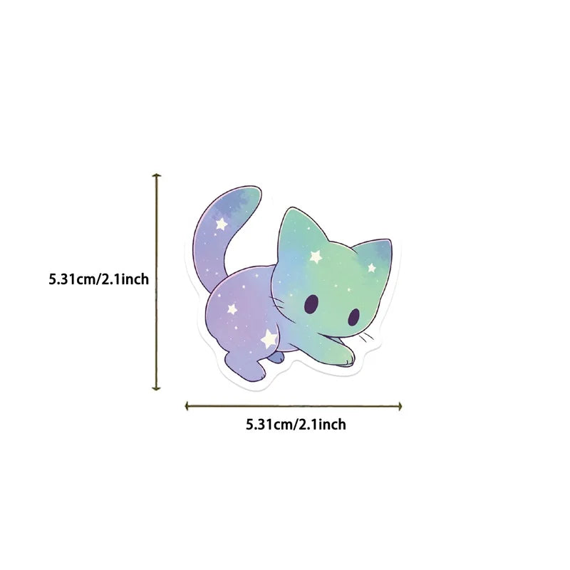 Starry Sky Cat Stickers – Waterproof PVC, Pack of 10/30/50