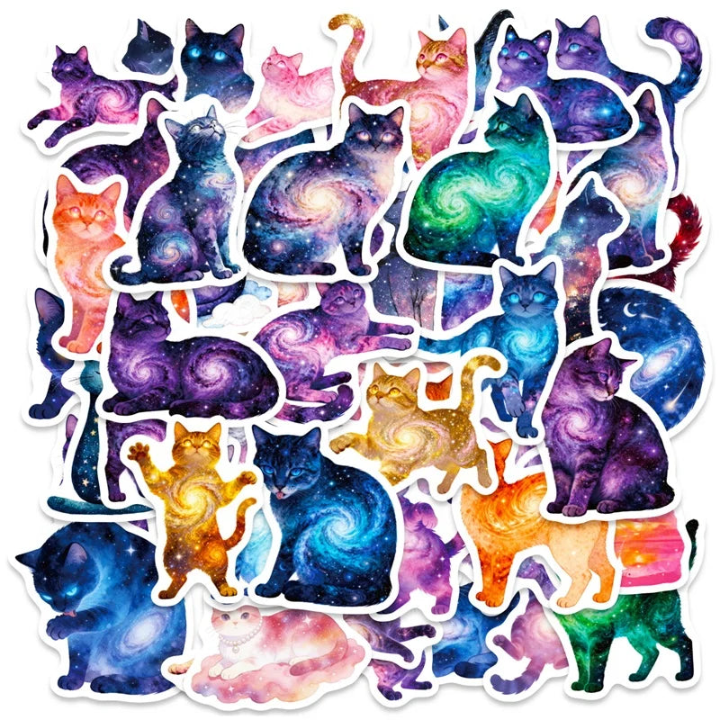 Starry Sky Cat Stickers – Waterproof PVC, Pack of 10/30/50