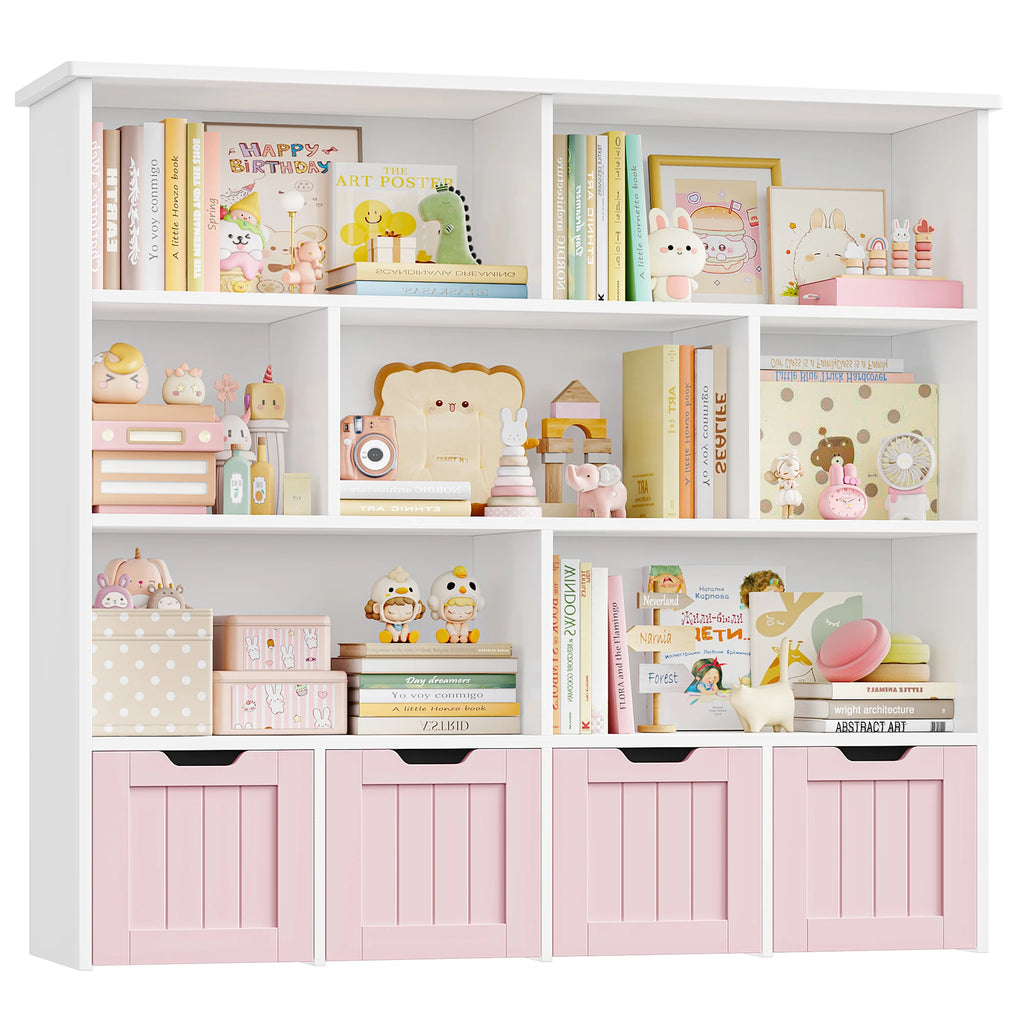Kids Toy Storage Unit with Drawers & Shelves – White/Pink, 125x118 cm