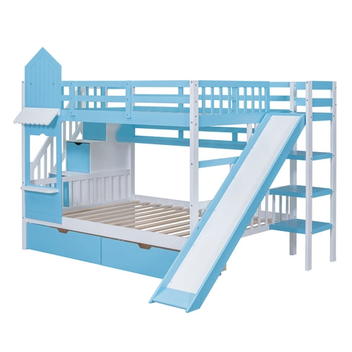 Castle-Style Bunk Bed Full Over Full – Solid Wood with Storage