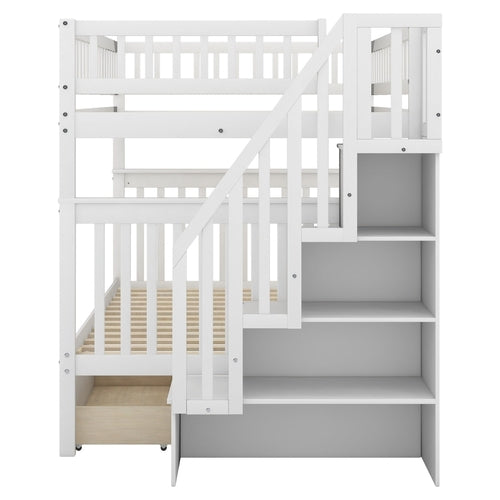 LuneluX Full-Over-Full Bunk Bed with Storage Drawers – White
