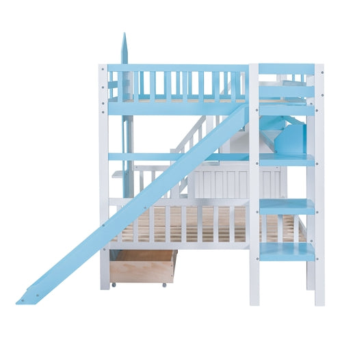 Castle-Style Bunk Bed Full Over Full – Solid Wood with Storage