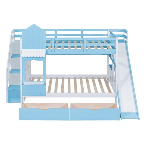 Castle-Style Bunk Bed Full Over Full – Solid Wood with Storage