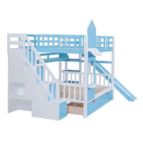 Castle-Style Bunk Bed Full Over Full – Solid Wood with Storage