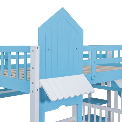 Castle-Style Bunk Bed Full Over Full – Solid Wood with Storage